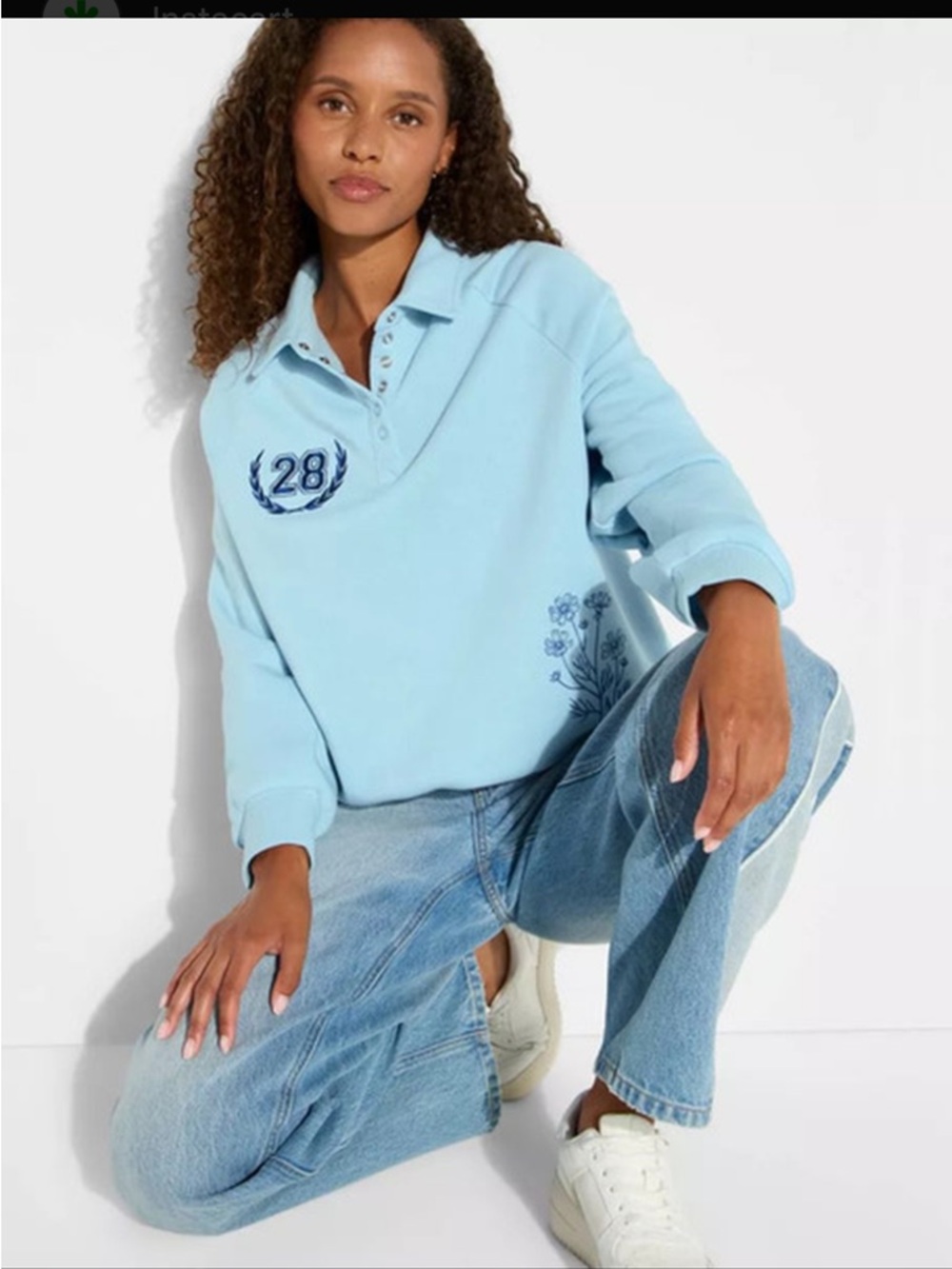 NEW Zoe + Liv Light Blue Embroidered Popover Polo Sweatshirt